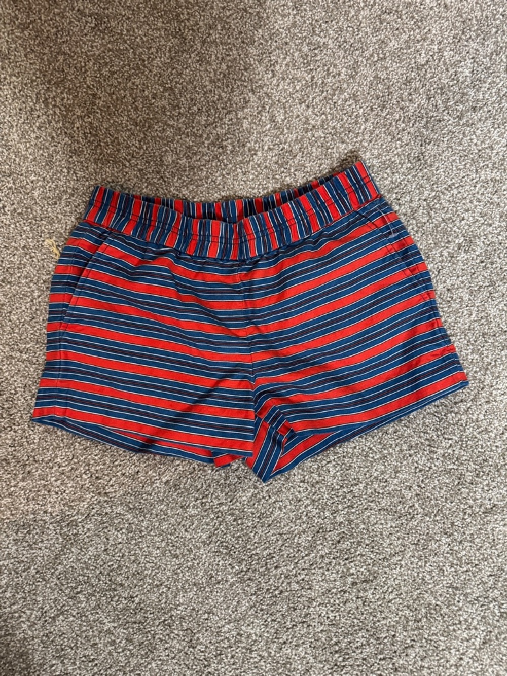 J. Crew Red and Navy Striped Elastic-Waist Shorts